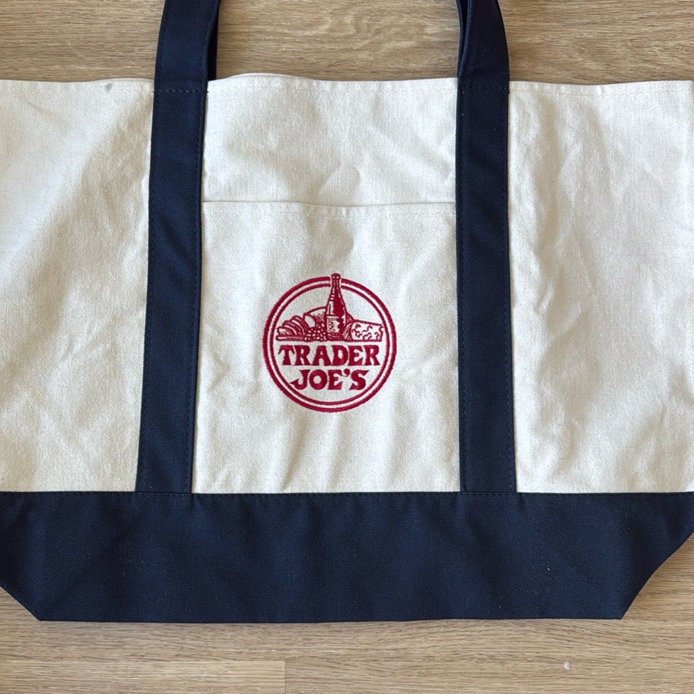 New Trader Joe’s Canvas Tote Bag blue large NWT - Picture 2 of 4
